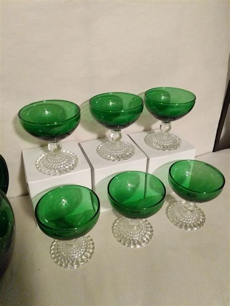 vintage anchor hocking forest green glass bubble stemware etsy