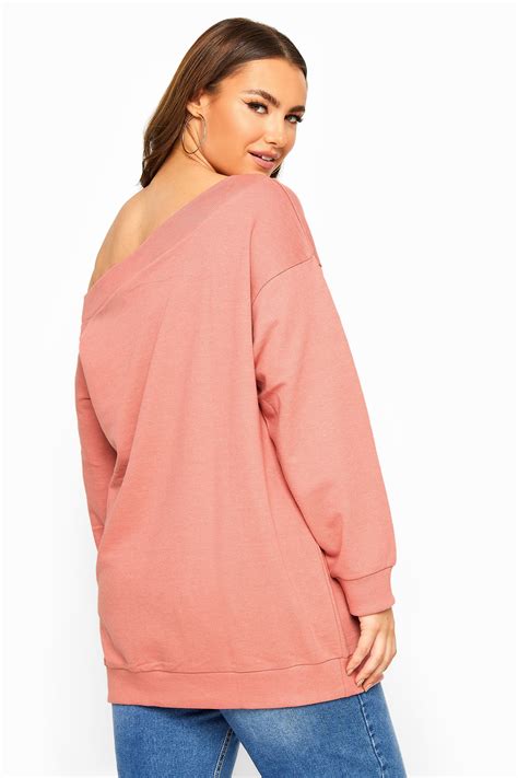 blush pink off the shoulder sweatshirt yours clothing