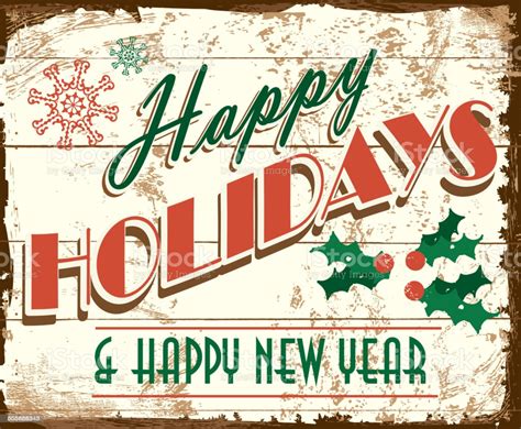 Happy Holidays And New Year Vintage Wooden Painted Sign