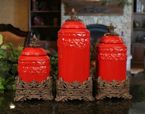 Red Medium Ceramic Canister Set