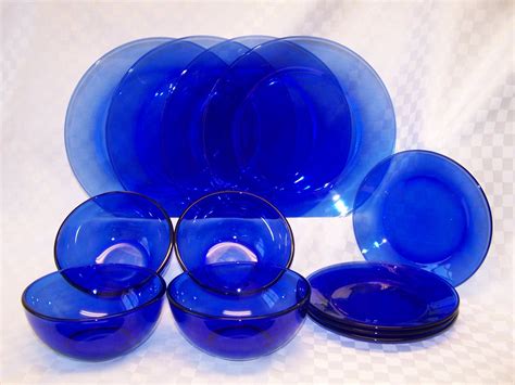 Vintage Cobalt Blue Glass Dinnerware Set Etsy