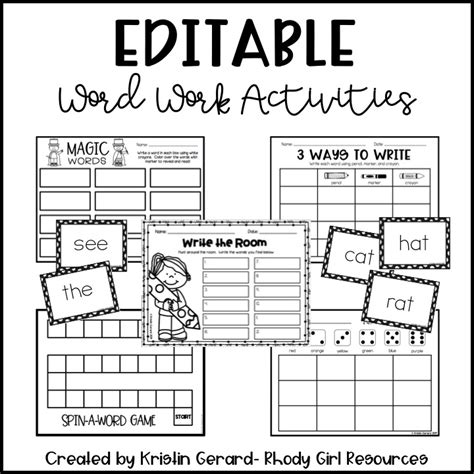 word work activities editable rhody girl resources