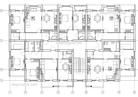 apartment building plan autocad drawings   cad file