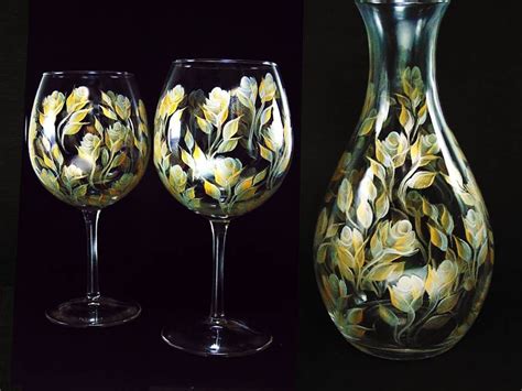 Hand Painted Wine Serving Set Elegant Gold And Silver Roses Etsy