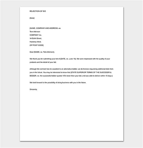 rejection letter template   samples formats