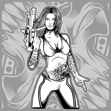 sexy woman holding a gun hand drawing vector download free vector art