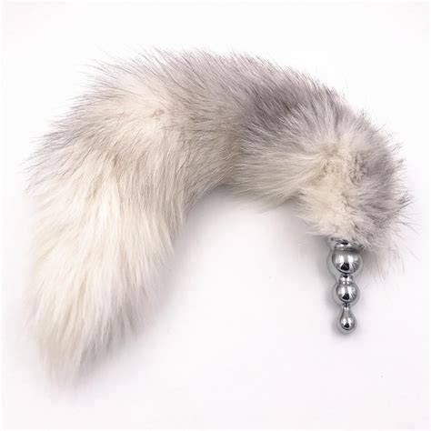 Larger 50cm White Gray Fox Tail Fluffy Anal Plug Sex Toys Erotic Butt