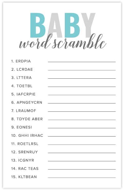 baby shower games printable  scramble words baby viewer