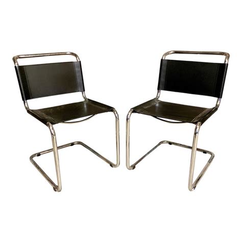 Vintage Mid Century Mart Stam Leather And Chrome Cantilever Chairs A