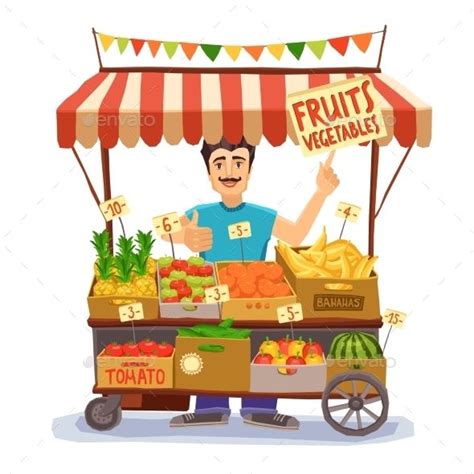 street seller illustration fruit stall illustration vector