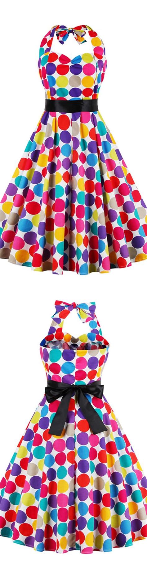 multi color 50s vintage halter polka dots swing party dress vintage