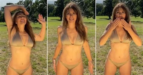 Elizabeth Hurley Enjoys Sunshine In Gold Bikini And Yes She S 55