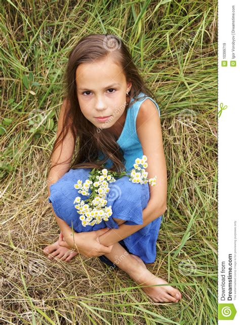 Preteen Girl On Grass Background Stock Image Image Of
