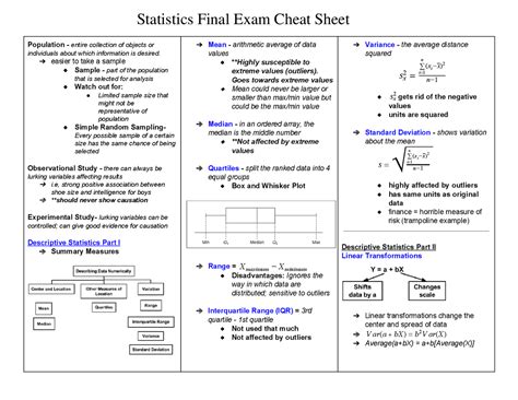 statistics final exam cheat sheet docsity