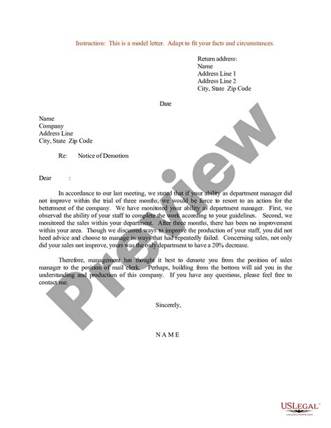 sample letter  notice  demotion demotion letter  legal forms