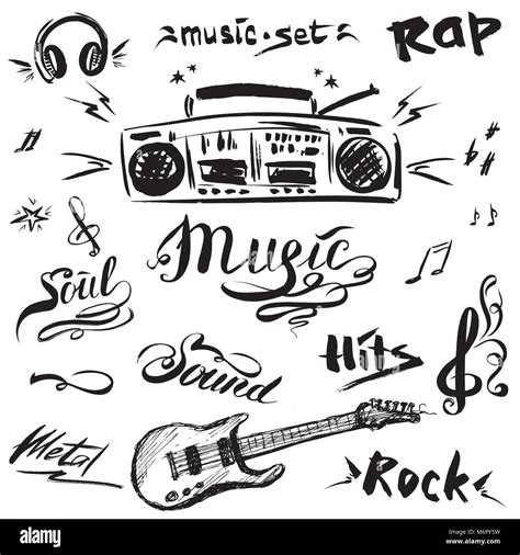 hand drawn sketch  notes  playerguitar   styles lettering signs vector