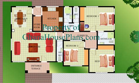 bedroom semi detached ghana house plan living dining rooms  laundry  storage
