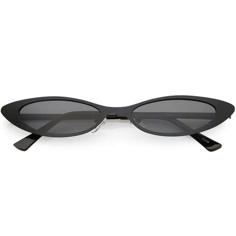 90 S Small Slim Cat Eye Sunglasses Flat Metal Oval Lens 54mm Black