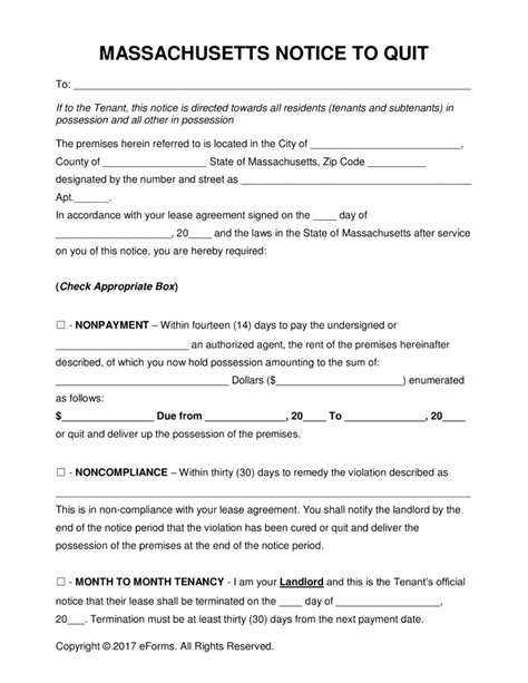 massachusetts apartment eviction forms printable templates