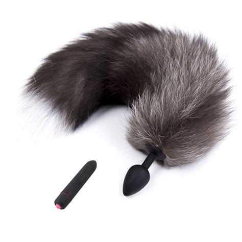 exotic accessories fox tail silicone anus butt plug 10 speed anal