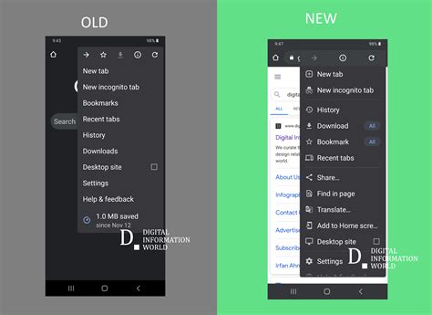 google chrome  android brings   set  menu icons
