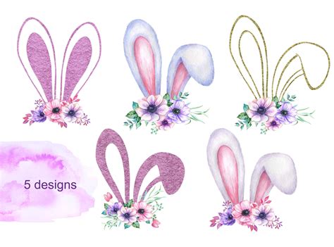 watercolor easter bunny ears clipart happy easter floral ears rabbits