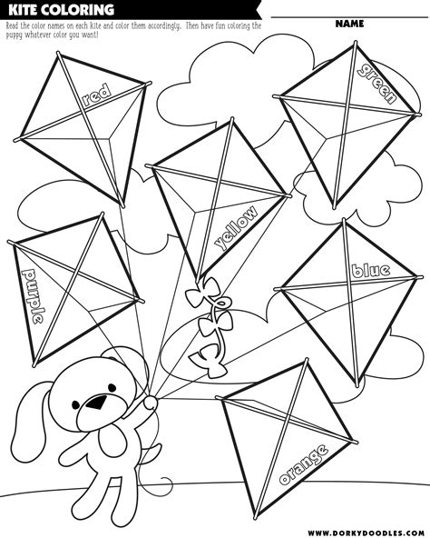 color  kites printable worksheet dorky doodles