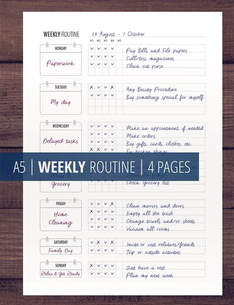 weekly routine printables weekly checklist flylady basic etsy