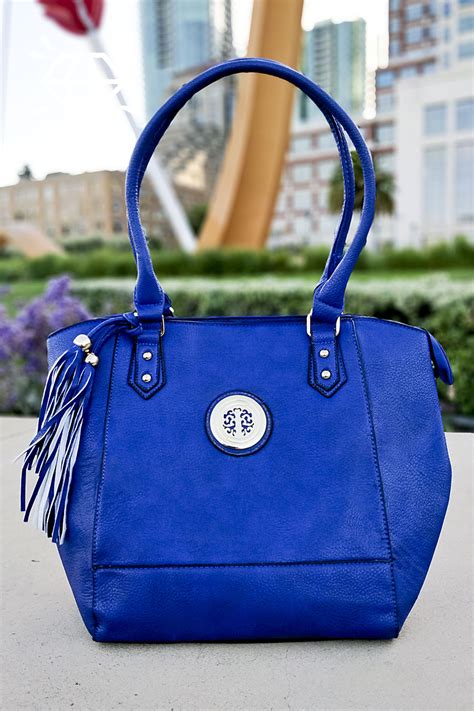 pebbled vegan leather royal blue bucket tote handbag