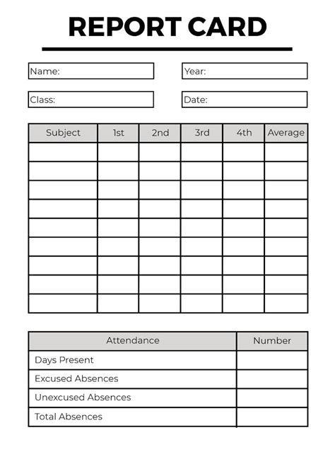 blank report card template