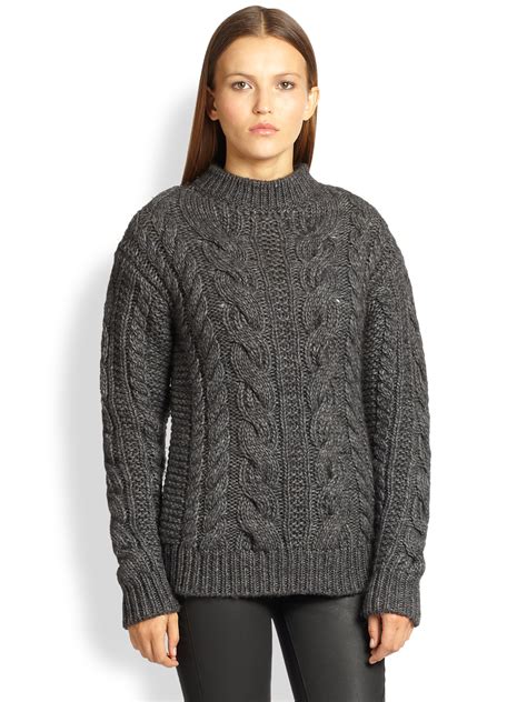 Lyst Belstaff Brea Cable Knit Sweater In Gray