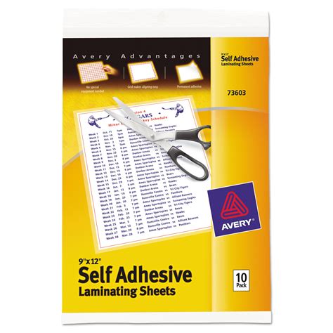 avery ave clear  adhesive laminating sheets  mil