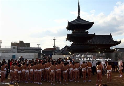 Japanese Men Wear Loincloths As They Try To Enter The Saidaiji Temple