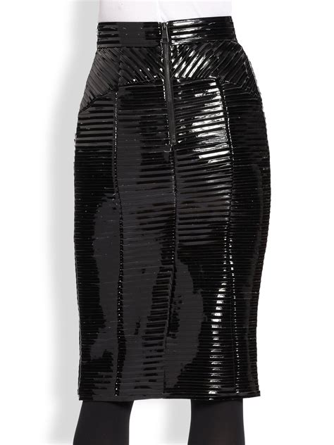 burberry ribbed faux patent leather pencil skirt in black lyst