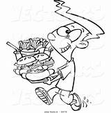Food Cartoon Boy Junk Coloring Outline Pages Fast Vector Tray Carrying Clipart Drawing Eating Heavy Lunch Leishman Ron Color Getdrawings sketch template