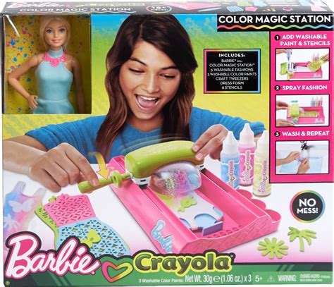 barbie barbie crayola color magic station doll and playset pink