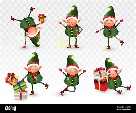 Set Of Cute Christmas Elves Santa Claus Helpers Little Beautiful