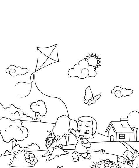boy flying  kite coloring page  printable coloring pages  kids