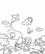 Kite Coloring Flying Boy Pages Little Dog Printable Kids Drawing Print Books Spring Description Categories sketch template