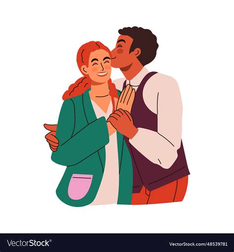 Kissing Interracial Couple Man And Woman Hugging Vector Image