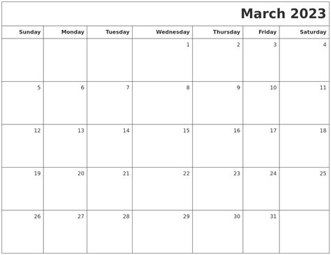 march  printable blank calendar