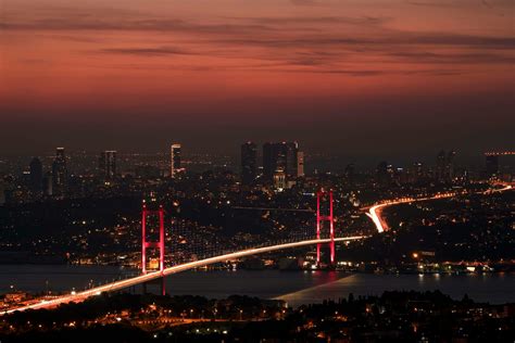 stunning view   bosphorus bridge  istanbul   night  stock photo
