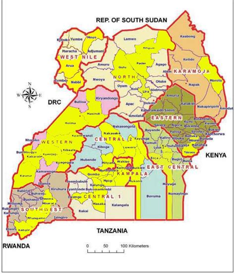 map showing participating districts  regions  uganda  scientific diagram
