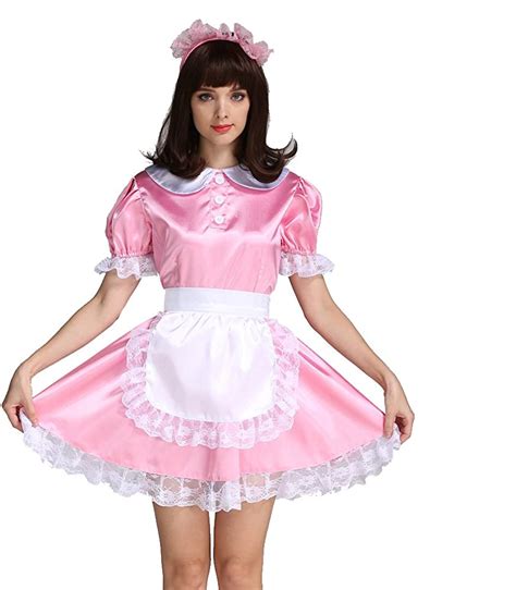 fashion sissy maid satin dress uniform dress cosplay costume tailor