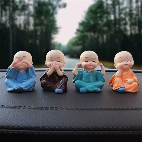 4pcs Lot Funny Kongfu Monk Car Dashboard Toys Cute Buddhist Dolls Car