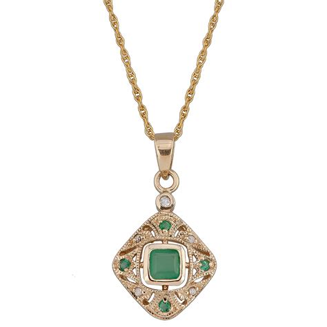 yellow gold vintage style emerald  diamond pendant necklace ebay