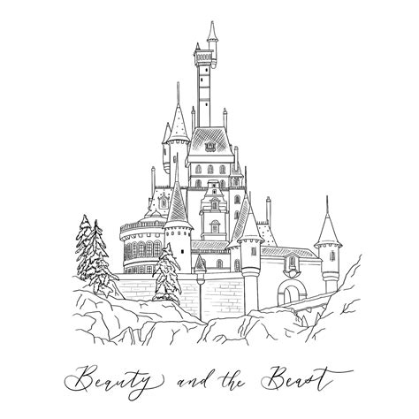 beauty   beast castle illustration belle  beast castle