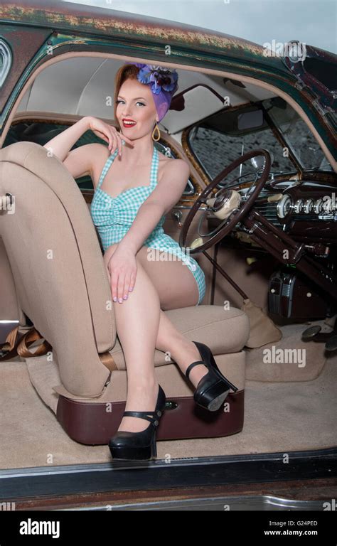 pinup girl   vintage car rat   chevrolet fleetmaster stock photo alamy