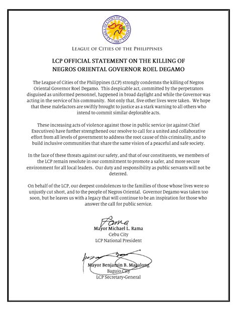 league  cities   philippines lcp official statement