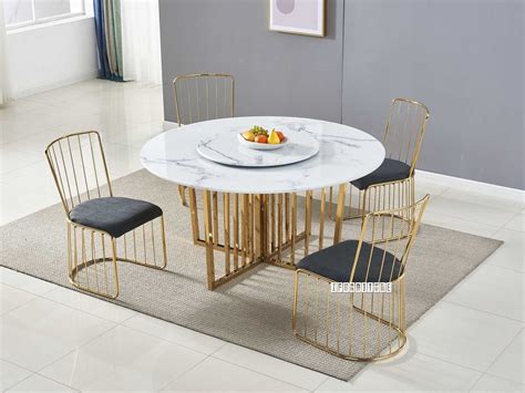 marbello pc  marble top stainless steel dining set gold